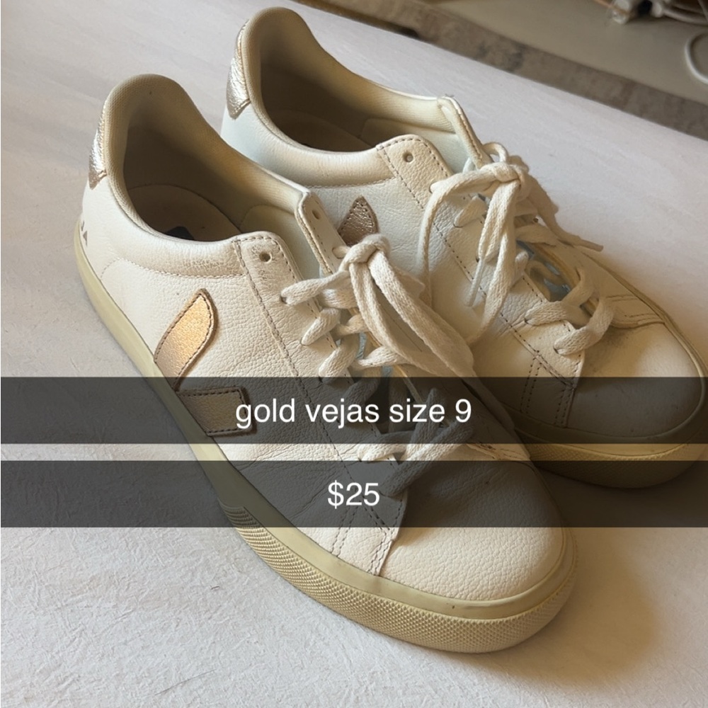 Gold and White Vejas Sneakers